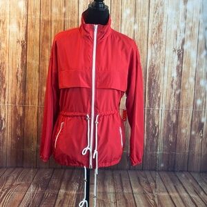 Forever 21 Women Red Windbreaker Jacket Drawstring Pop and Play Collection Small